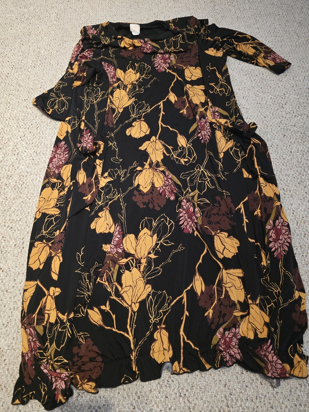 Floral Midi Dress in Black and Mustard